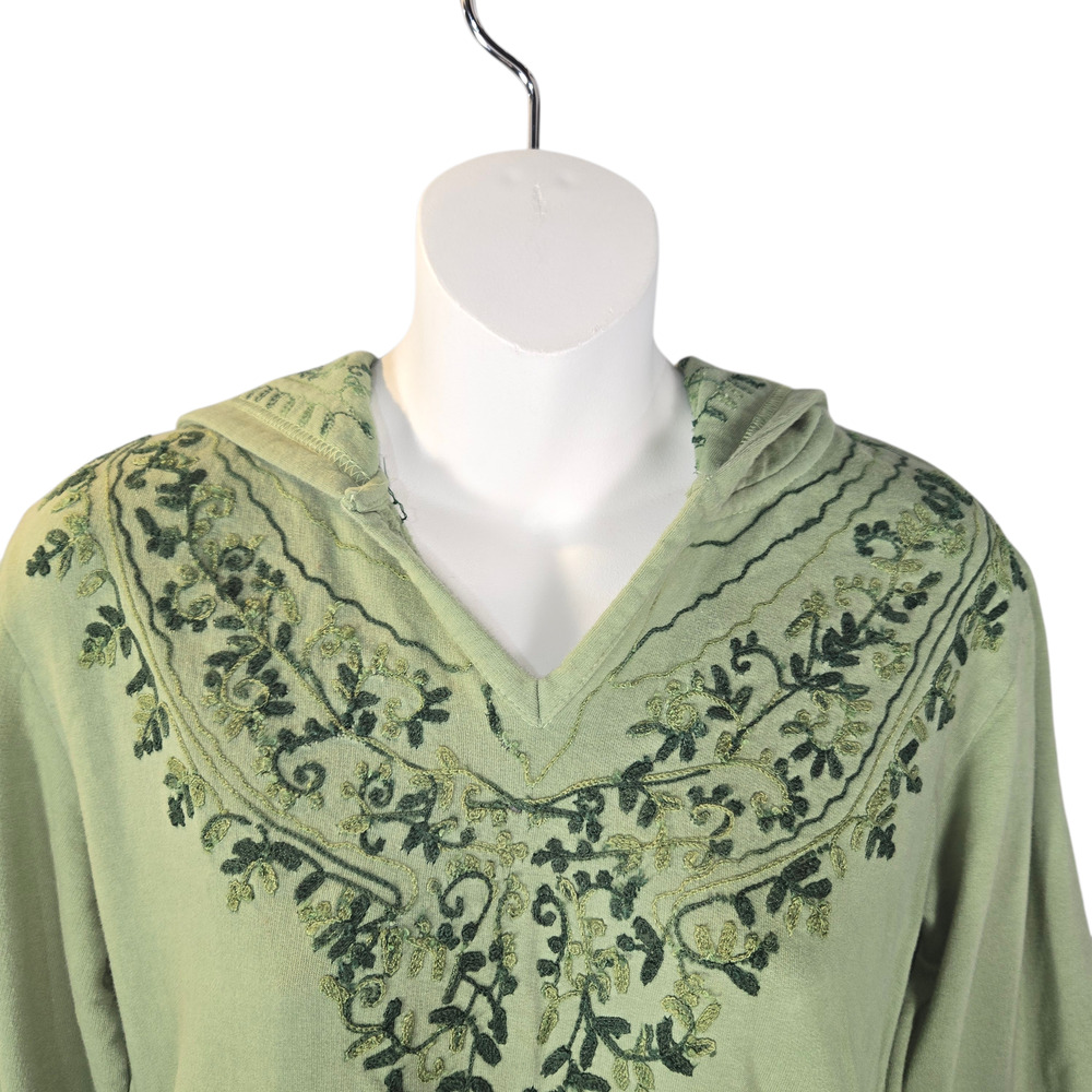 Blue Sky Clothing Co. Womens S Green‎ Embroidered Hooded Pullover Tunic Top Boho - Picture 3 of 11